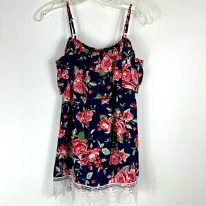 No Boundaries Junior Women's Large Blouse Blue Floral Lace Off Shoulder